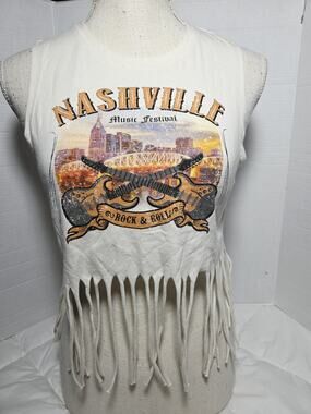 Nashville Music Rock & Roll Sz S Festival Crop Top Thread Fringe Western Cowgirl